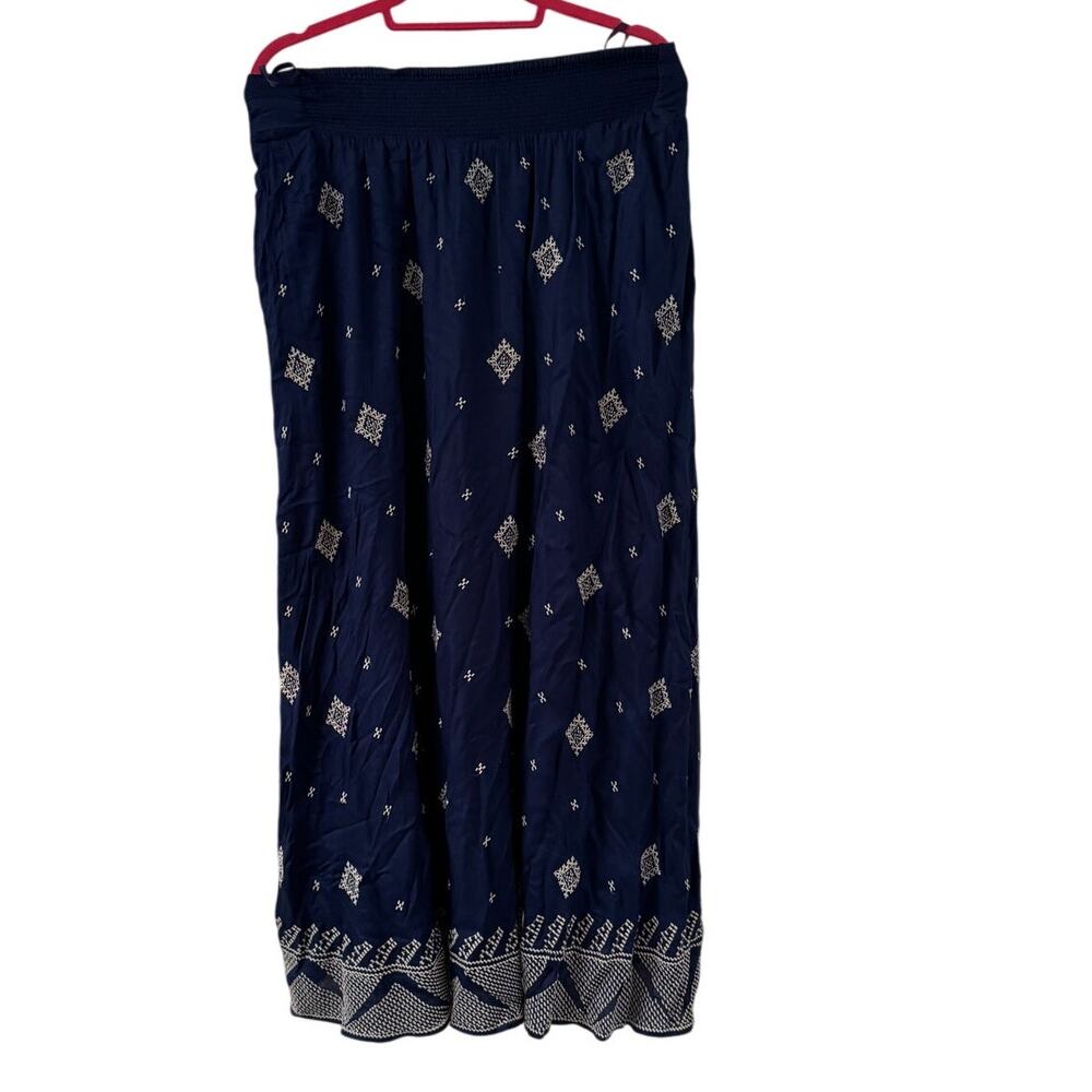 Anthropologie Blue White Hi-Low Midi Skirt Stretch Waist - Size 12 - Picture 3 of 8